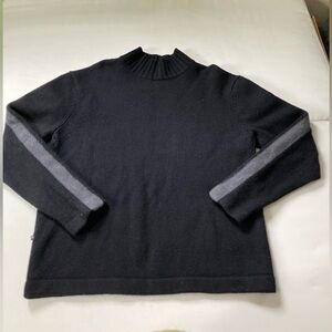 Victorinox Black Turtleneck Sweater with Gray Sleeve Stripes